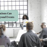 six association executives are discussing in a big meeting room