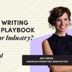 Association Amplified LIVE episode graphic featuring Jen O'Brien of the American Marketing Association. Text reads: Who's Writing the AI Playbook for Your Industry